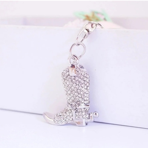 Cowgirl Boot Sparkly Alloy Bag Charm or Key Chain - Picture 2 of 4